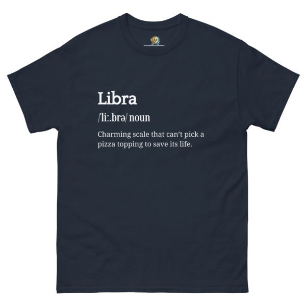 unisex-classic-tee-navy-front-68b1cfa83bb51.jpg Libra Definition tee