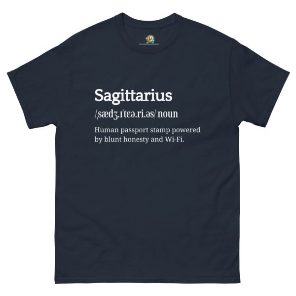 unisex-classic-tee-navy-front-68b1d13400054.jpg Sagittarius Definition tee